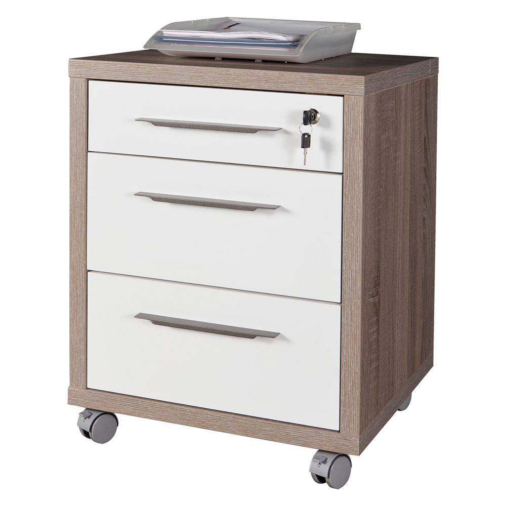 CASSETTIERA UFFICIO 3 CASSETTI LINEA 'DISEGNO' cm. 45 x 48 x h.63 - rovere/tartufo