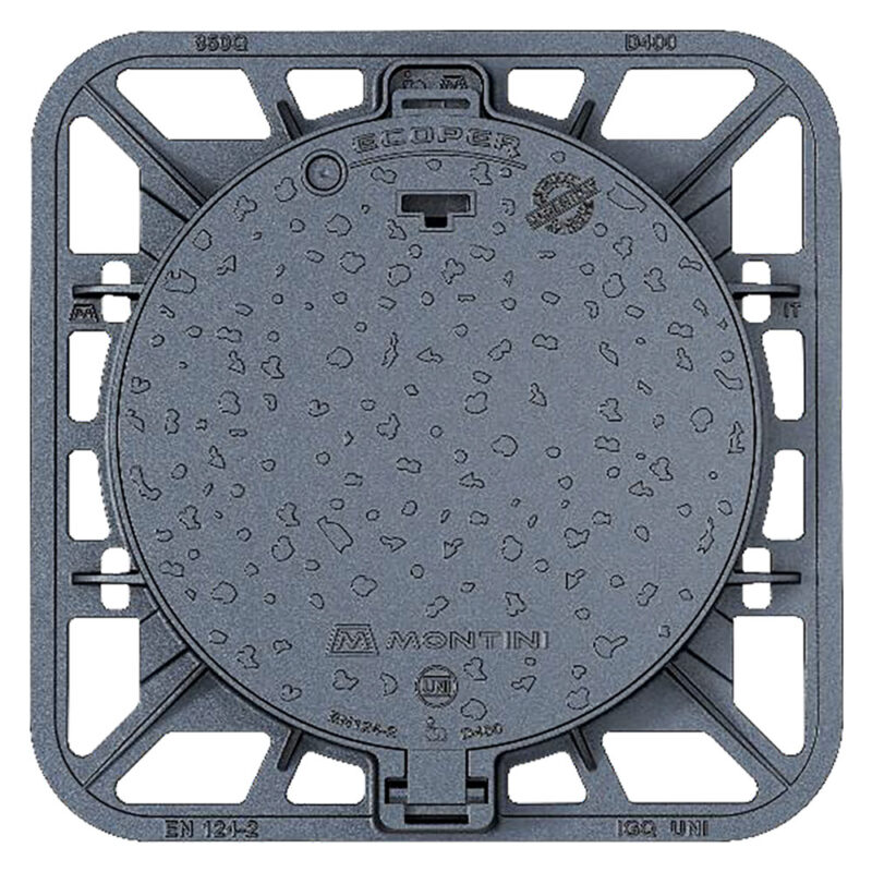 CHIUSINO IN GHISA CLASSE D400 ECOPER Q - 85 x 85 - botola 65 cm / Kg 60,5