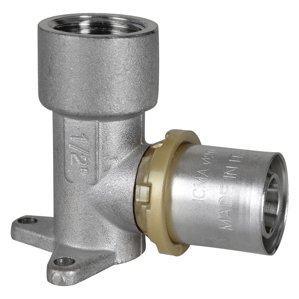 RACCORDO A PRESSARE CURVO CON FLANGIA 3 FORI 'ART. 410' 20 x 2 x 1/2 - femmina