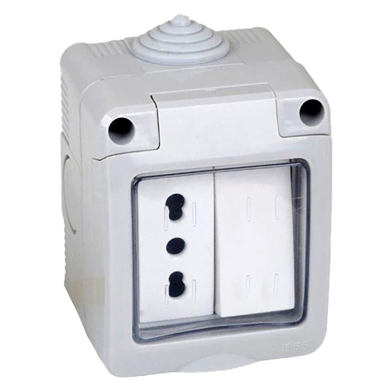 CONTENITORE ESTERNO INTERRUTTORE + PRESA 1 deviatore + presa bivalente 10/16A