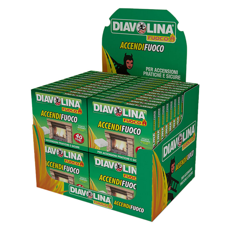 ESPOSITORE DIAVOLINA ACCENDIFUOCO 40 CUBI DA BANCO 48 cf. cm.37 x 29 x h.29,5