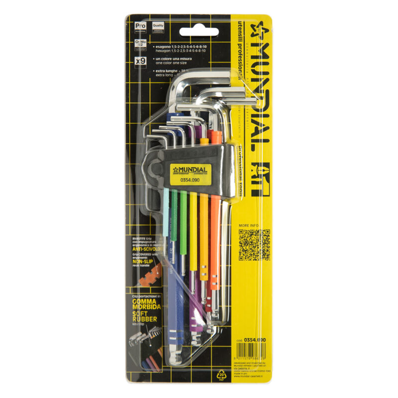CHIAVI ESAGONALI PLASTIFICATE EXTRA LUNGHE IN SERIE (1,5-10) 9 pezzi