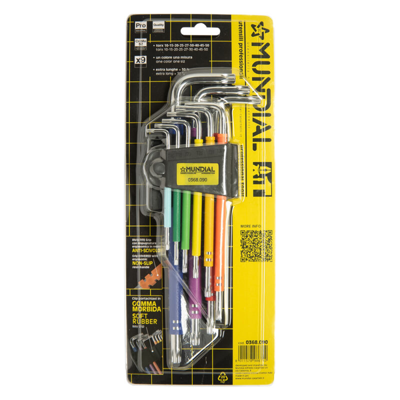 CHIAVI TORX PLASTIFICATE EXTRA LUNGHE IN SERIE (T10-T50) 9 pezzi