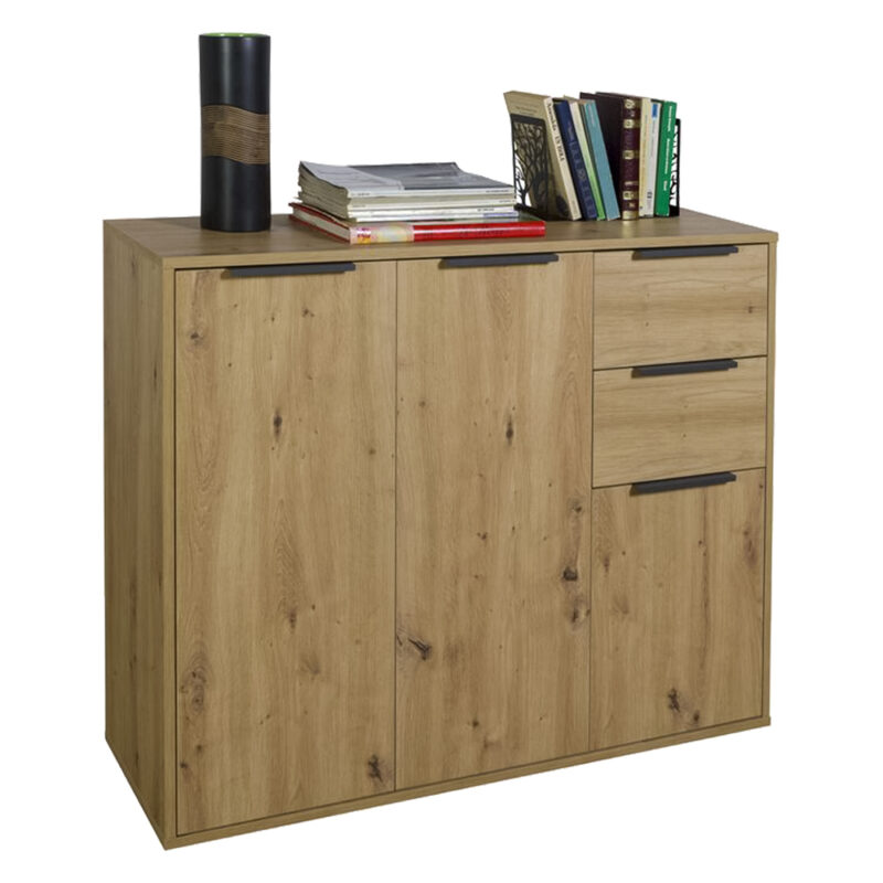 MOBILE MULTIUSO TRE ANTE + DUE CASSETTI LINEA 'ESPRESSO' cm.106 x 35,4 x h. 86,9 - bianco laccato