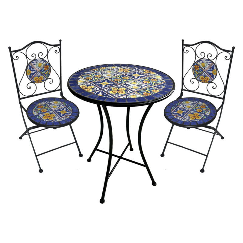 SET TAVOLO MOSAICO DA ESTERNO 'GENZIANA' Ø cm 60 x h.75 (tavolo) - cm 38 x 46-92 (sedie)